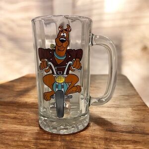 Scooby-Doo Glass Mug with Motorcycle Design vintage 1998 collectible nostalgia